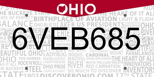 6VEB685 Ohio License Plate