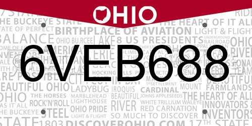 6VEB688 Ohio License Plate