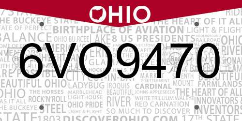 6VO9470 Ohio License Plate