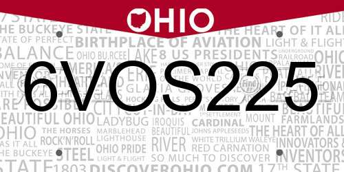 6VOS225 Ohio License Plate