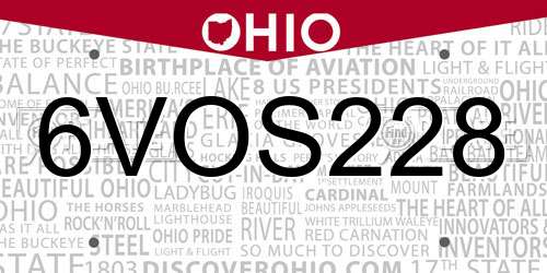 6VOS228 Ohio License Plate