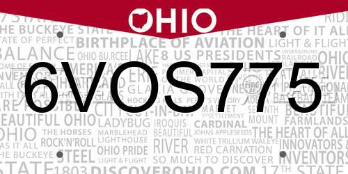 6VOS775 Ohio License Plate