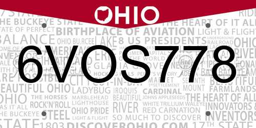 6VOS778 Ohio License Plate
