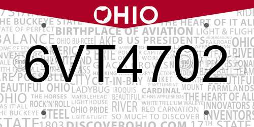 6VT4702 Ohio License Plate