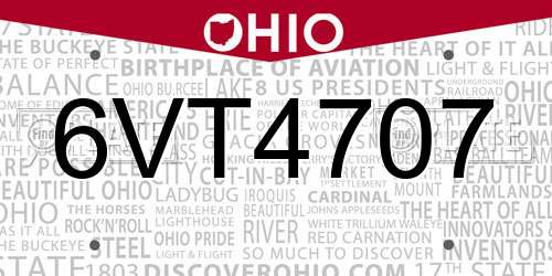 6VT4707 Ohio License Plate