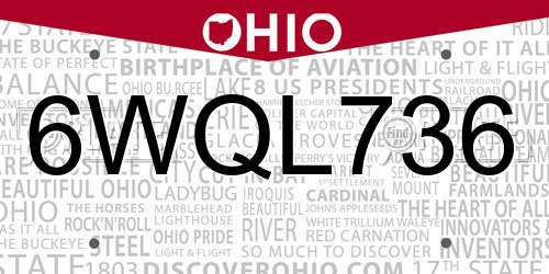 6WQL736 Ohio License Plate