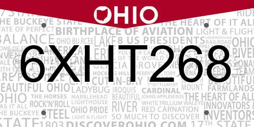 6XHT268 Ohio License Plate