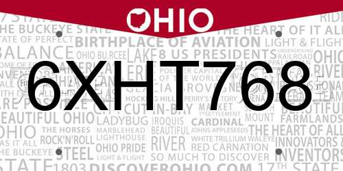 6XHT768 Ohio License Plate