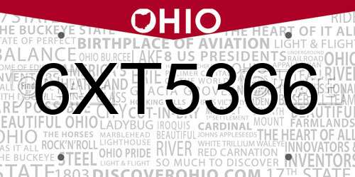 6XT5366 Ohio License Plate