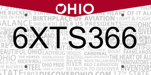 6XTS366 Ohio License Plate