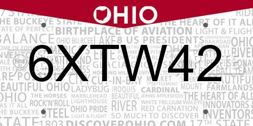 6XTW42 Ohio License Plate