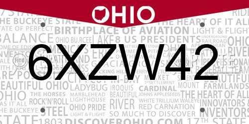 6XZW42 Ohio License Plate