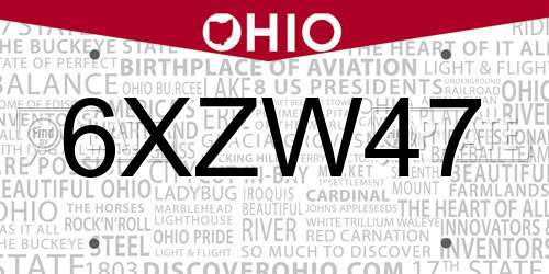 6XZW47 Ohio License Plate