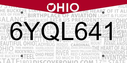 6YQL641 Ohio License Plate