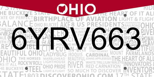 6YRV663 Ohio License Plate