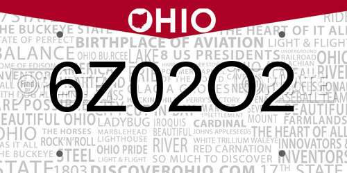 6Z02O2 Ohio License Plate