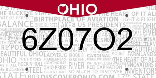 6Z07O2 Ohio License Plate