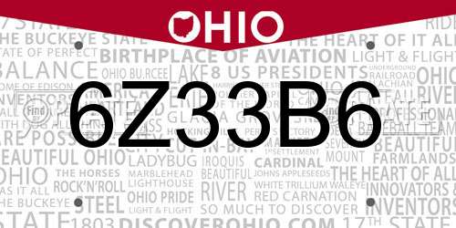 6Z33B6 Ohio License Plate