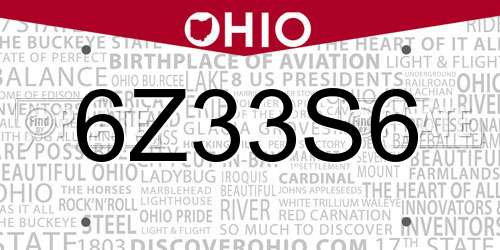 6Z33S6 Ohio License Plate