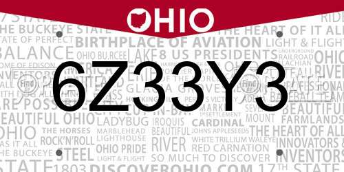 6Z33Y3 Ohio License Plate