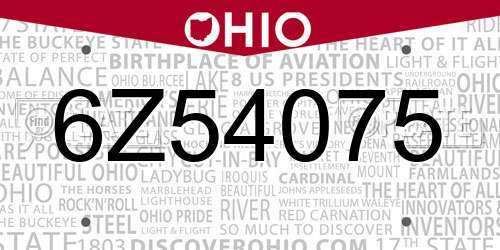 6Z54075 Ohio License Plate