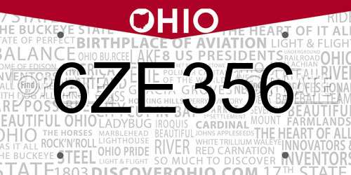 6ZE356 Ohio License Plate