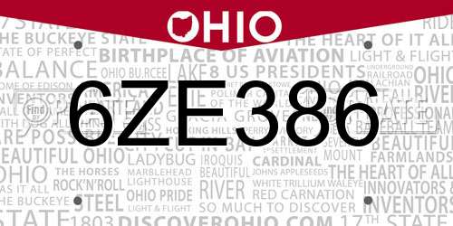 6ZE386 Ohio License Plate
