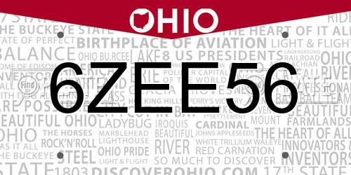 6ZEE56 Ohio License Plate