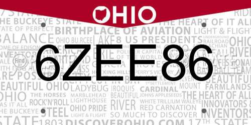 6ZEE86 Ohio License Plate