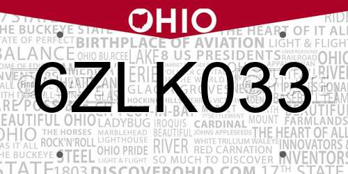 6ZLK033 Ohio License Plate
