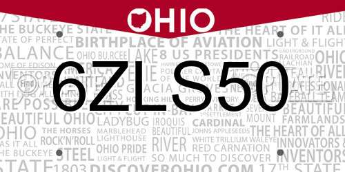 6ZLS50 Ohio License Plate
