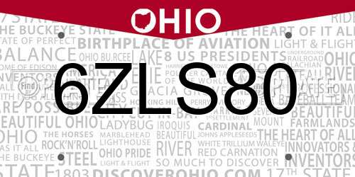 6ZLS80 Ohio License Plate
