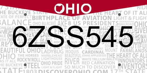 6ZSS545 Ohio License Plate