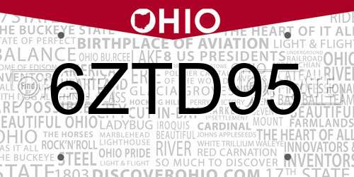6ZTD95 Ohio License Plate