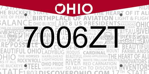 7006ZT Ohio License Plate