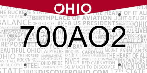 700AO2 Ohio License Plate