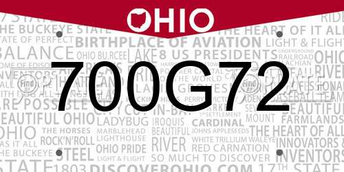 700G72 Ohio License Plate