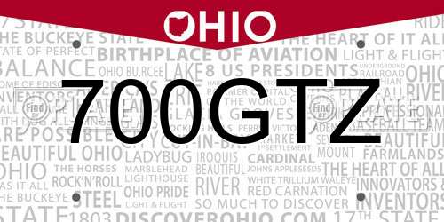 700GTZ Ohio License Plate