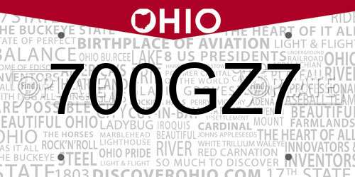 700GZ7 Ohio License Plate