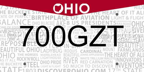 700GZT Ohio License Plate