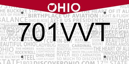 701VVT Ohio License Plate