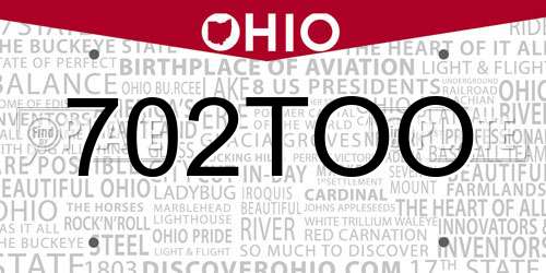 702TOO Ohio License Plate
