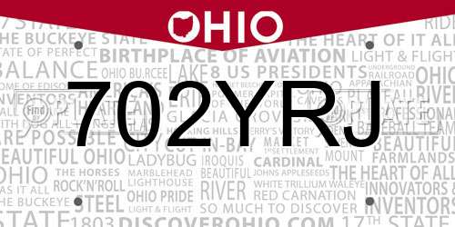 702YRJ Ohio License Plate