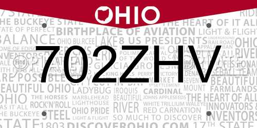 702ZHV Ohio License Plate