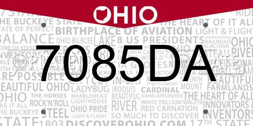 7085DA Ohio License Plate