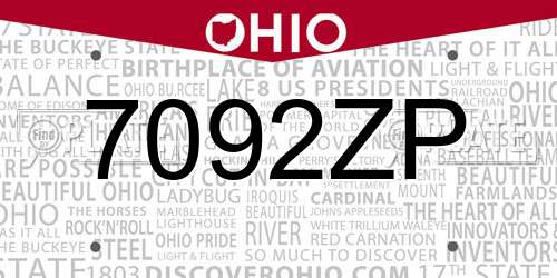 7092ZP Ohio License Plate