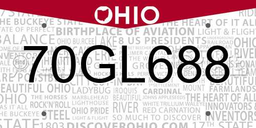 70GL688 Ohio License Plate
