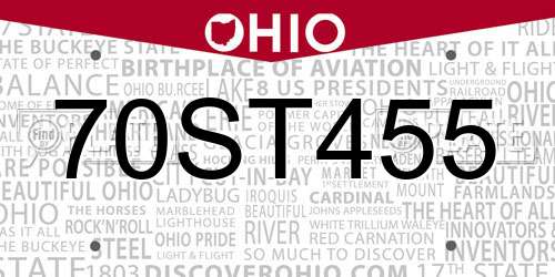 70ST455 Ohio License Plate