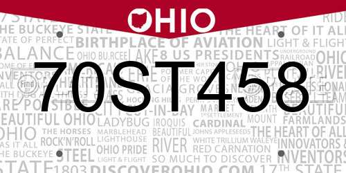 70ST458 Ohio License Plate