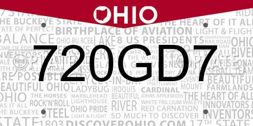 720GD7 Ohio License Plate